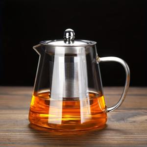 TEMU 투명 고붕규산 유리 찻주전자 티세트 1개, 950ml 가정용 꽃차 소용기, 고온 내성 강화 내열 여과식 찻주전자, 사무실 환대용 차 용기, 스틸 메쉬 찻주전자