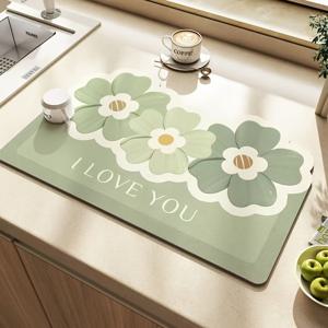 TEMU 부드러운 다이아톰 흙으로 제작된 꽃무늬 패턴이 특징인 식기 건조 매트. 커피 머신용 흡수성 및 내마모성, 식기 미끄럼 방지 기능이 있으며, 코스터로도 사용 가능합니다.