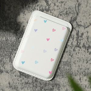 TEMU 2025년 신상 럭셔리 패션 고급 컬러 하트 패턴 인조 PU 가죽 자석 카드 홀더 아이폰 16 15 14 프로 맥스용 PU 가죽 지갑 부착물, 1-2장의 카드 보관 가능, 내장 보안 포켓 KA1 장착