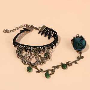 TEMU 고딕 빈티지 영감 블랙 레이스 & 레드 플로랄 인공 링 팔찌 - 파티, 축제 및 가면무도회 의상에 완벽함