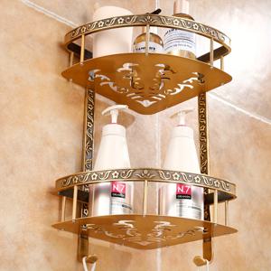 TEMU 레트로 스타일 벽걸이 욕실 선반, 우아한 꽃무늬 디자인의 다기능 수납 랙, 샴푸, 컨디셔너, 칫솔 및 컵용 공간 알루미늄 타월 홀더, 화장품, 세면도구, 목욕 필수품 및 액세서리용 스타일리시 투티어 메탈 정리대, 고급스러운 홈 욕실 및 호텔, 화장실에 적합