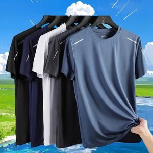 TEMU 5개 남성용 퀵드라이 운동 티셔츠 - 스포티한 디자인, 통기성 폴리에스터-스판덱스 혼방, 라운드넥 반팔, 여름 운동/러닝/헬스웨어 캐주얼 착용, 편안한 핏, 단색