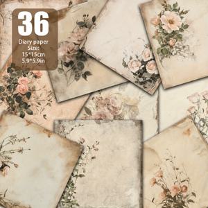 TEMU 노화된 종이 위에 자라는 야생화 장식, 부드러운 핑크 로즈와 녹색 잎사귀, 갈라진 모서리와 은은한 화재 흔적이 있는 이 낡고 닳은 종이는 콜라주, 빈티지 다이어리, 향수를 불러일으키는 문구류, 수제 초대장에 완벽합니다.