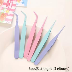 TEMU 6pcs 맥아론 컬러 크래프트 튜즈, 스테인리스 스틸 정밀 도구, 스크랩북, 네일 아트, 스티커 및 DIY에 적합, 전기식이 아닌, 향수 없는, 혼합 색상, 맥아론 저널 전문 컬러 튜즈, 스테인리스 직선 헤드 곡선 헤드 그라프팅 눈썹 끝 클립