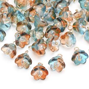 TEMU 11*14mm 20개 유리 그라데이션 밸리 릴리꽃 구슬 참 샤이니 스페이서 비즈 DIY 팔찌 귀걸이 목걸이 키체인 주얼리 제작용 액세서리