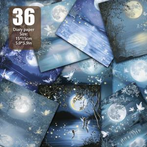 TEMU 달빛 호수 요정 반딧불이 소프트 컬러 스크랩북 종이, 수제 카드용 재료지, DIY 앨범 및 쓰레기 일기 배경 장식 등에 적합한 핸드메이드 종이 사양: 5.9*5.9인치 36장