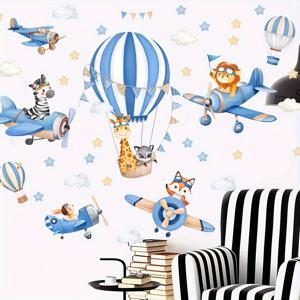 TEMU 파란 열기구 동물 비행기 벽 스티커 기린 사자 여우 벽 데칼 침실 거실