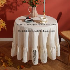 TEMU 1PS 오리지널 린넨 원형 러플 테이블보, 웨딩, 생일, 졸업식 및 기타 파티 테이블 장식에 적합, 카페 소형 원형 테이블 장식용 원단