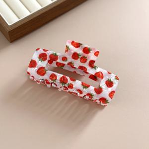 TEMU 여성용 봄/여름 우아하고 달콤한 딸기 프린트 직사각형 속이 빈 무지갯빛 헤어 집게핀 1개, 뒤머리 업스타일 상어 클립, 손쉽게 머리를 고정시켜주는 정교하고 활용도 높은 헤어 액세서리, 일상복, 파티, 여행 및 기타 행사에 적합