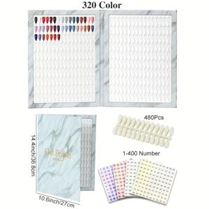 TEMU 160/216/320색상 마블링 네일 전시책, 인조손톱 팁 포함 매니큐어 북, 가짜손톱 스타일 전시책 네일 도구, 1개 네일 전시책/인조손톱/숫자 스티커