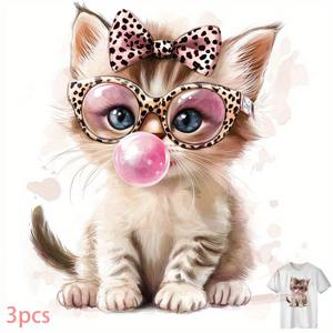 TEMU 3개 세트 프린트 고양이 패턴 티셔츠 열전달 아이언온 패치 DIY 핫 전사 데칼 의류 스티커, 컷 가능 무봉제 고품질 소재 백팩 및 베개용, 쉬운 부착성 높은 내구성 이미지 전용