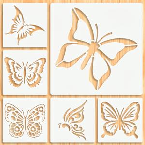 TEMU 6장의 곤충 나비 5.9*5.9 인치 그림 템플릿 캔버스, 종이, 직물, 바닥, 책, 프레임, 벽, 가구, 유리용. 인사 및 초대 카드 패턴, 삽화, 예술 창작 재료에 적합. 스케치북, 신문, 공예, 책갈피 일기, 수제 플라이어, 가정용품 등에 사용할 수 있습니다. 재사용 가능, 세척 가능 DIY 아트