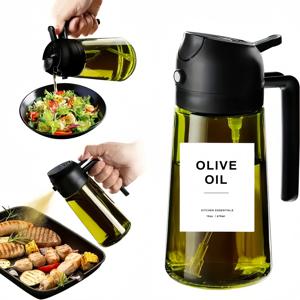 TEMU 주방 유리 올리브 오일 스포이드, 자동 플립 뚜껑이 있는 2-In-1 오일 병 및 조리 스프레이