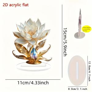 TEMU 2D 플랫, 2D 플랫 우아한 화이트 로터스 아크릴 탁상 장식 - 골든 스템과 센터 디자인, 홈/오피스/카페 디스플레이용 - 휴일 또는 생일 선물로 완벽, 조립 불필요, 고급 공예, 11가지 축제 행사에 적합한 정교한 장식품