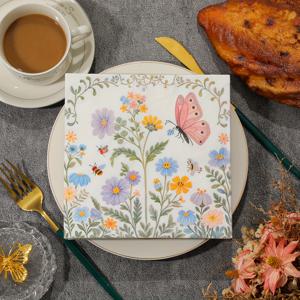 TEMU 20개, 2025년 새로 인쇄된 꿀벌 꽃 휴지, 13x13인치 - 결혼식 생일 정원 파티 장식용 종이 타월, 레스토랑, 주방, 커피숍 장식 용품