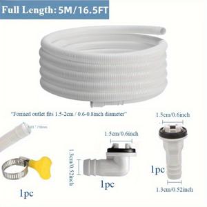 TEMU 가습기 및 에어컨용 배수 호스 세트, 길이 10/16.5FT (3/5M), 클램프 및 직선 및 구부러진 베이넛이 특징이며, 유연하고 내구성이 뛰어납니다. 절단 가능.