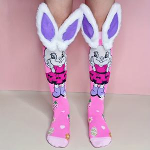 TEMU 여성용 웃긴 토끼 양말 1켤레, 토끼 귀 장식 니하이 양말, 패션 디자인 양말, 겨울 니하이 양말, 모든 계절에 외출하기에 적합