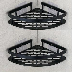 TEMU 공간 절약형 삼각형 앵글 프레임 - 내구성 강한 블랙 벽걸이 욕실 수납함, 샴푸·샤워젤·화장품 보관용 - 쉬운 설치, 미끄럼 방지 디자인, 욕실 장식 및 액세서리 플라스틱