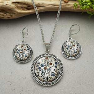 TEMU 3피스 빈티지 문학 플로럴 패턴 귀걸이 및 목걸이 세트, 다재다능한 스타일, 간편하고 패셔너블, 데일리룩에 적합