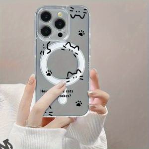 TEMU 고양이 발바닥 프린트 패턴 마그네틱 낙하 방지 투명 휴대폰 케이스, 꼬리 자석 포함 - 투명 - 고양이 발바닥 147DM, Apple iPhone 11/12/13/14/15/16, iPhone 16/15/14/13/12/11 Pro Max, XS/XR/X/7/8/Plus용