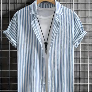 TEMU 여름 남성 패션 캐주얼 워시드 주름 원단 반팔 버튼셔츠, 중국 사이즈, 사이즈 가이드를 꼭 확인해주세요