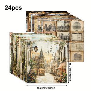 TEMU 24가지 독특한 디자인의 빈티지 건축 스크랩북 용지 24매 세트. 종이 아트 콜라주, 저널, 카드, 선물 포장 및 홈 데코에 적합합니다.