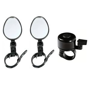 TEMU 자전거 및 전동 스쿠터용 360도 회전 조절식 후방 거울 2개 - 타원형 ABS 거울 + 벨 1개 포함, 라이딩 안전 개선, 블랙 색상, 간편한 설치, 자전거 추가 장비 | 세련된 블랙 엔드와 견고한 디자인