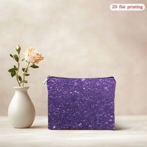 TEMU 2D 평면 프린팅 1개 보라색 글리터 별무늬 지퍼 화장품 파우치, 스타일리시 메이크업 정리함, 친구와 가족을 위한 완벽한 선물, 일상 및 여행용으로 이상적