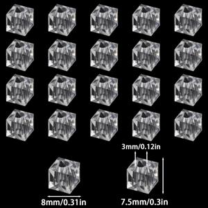 TEMU 7.5*8mm 투명 사각 비즈 160개, 직선 구멍 아이스 큐브 비즈, 수제 목걸이, 팔찌, 귀걸이, 헤어 장식, 의류 및 장식용품 아크릴 비즈