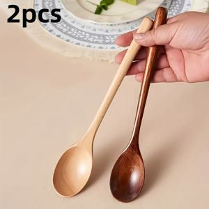 TEMU 2개 나무 다용도 스푼, 1개 다크 브라운 + 1개 라이트 브라운 가정 및 호텔 버프 세빙 스푼 - 요리, 베이킹 애호가, 주방, 식사, 캠핑용 세빙 스푼