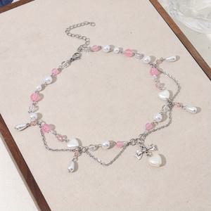 TEMU 1개 여성용 패션 목걸이, 힙합 스타일 하트 리본 펜던트 물방울 인조 진주 태슬 목걸이, 우아한 파티 페스티벌 주얼리 선물. Kpop 스타일 주얼리