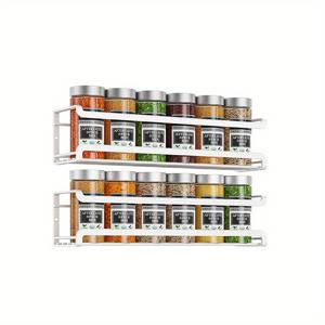 TEMU 2개/4개 세트 화이트 금속 벽걸이 스파이스 랙 정리대 - 공간 절약형 접착식/나사 부착 스파이스 보관함, 투명 프론트 패널, 8개의 병 수납 가능, 주방 캐비닛/문장용 정리대, 미니멀 디자인, 내구성 강한 소재, 작은 공간에 적합