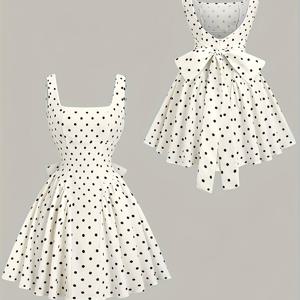 TEMU 봄/여름 신상 폴카 도트 백리스 드레스