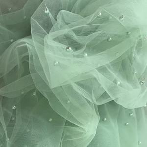 TEMU 진주 비즈 장식이 있는 세이지 그린 튤 원단 3야드, 웨일, 드레스, 코스튬, 배경, 테이블 장식, 소품 및 커튼에 적합