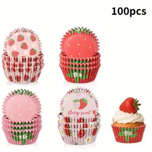 TEMU 100/200/300개, 혼합 컬러 딸기 패턴 베이킹 컵, 빵, 케이크, 에그 타트에 적합, 홈 주방 및 레스토랑에 완벽, 베이킹 액세서리, 휴일 주방용품, 결혼 기념일, 생일, 파티 장식, 크리스마스, 발렌타인데이, 어머니날, 성 패트릭스데이, 부활절 및 기타 휴일에 이상적