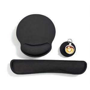 TEMU 키보드 손목 받침 패드 마우스 패드 손목 지지 세트 3개, 미끄럼 방지 고무 받침대 마우스패드, 인체공학적 메모리 폼 마우스 손목 쿠션 지지대 가정 사무실 노트북 컴퓨터 게임용, 블랙