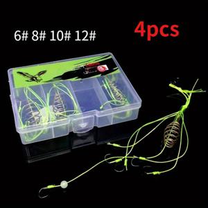 TEMU 4개 낚시 미끼 장치 - 6#8#10#12# 사이즈, 형광 녹색 고탄소강 폭발 후크, 강력한 당력력, 두꺼운 스프링, 뛰어난 부식 저항, 자동 폭발 미끼 케이지