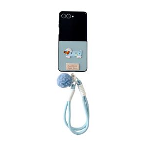 TEMU 휴대폰 케이스 - 5가지 색상 캔디 컬러 리치 패턴 + 자수 패치 소시지 강아지 + 귀여운 폼폼 벨 스트랩 휴대폰 케이스, 삼성 풀 랩 낙하 방지 보호 커버에 적합