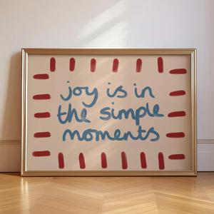 TEMU 1개 간단한 순간의 기쁨 프린트 - 미드센추리 레트로 핸드드로우 타이포그래피 포스터, 액자 없는 캔버스 벽 장식, 거실/침실/주방 인테리어용, 봄&가을 시즌 디자인