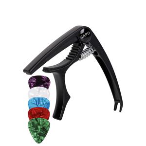 TEMU 기타 카포 - 어쿠스틱 기타, 우쿨렐레, 밴조, 만돌린, 베이스용 금속 제작 (6현 및 12현 악기 호환 가능) (블랙, 실버리)