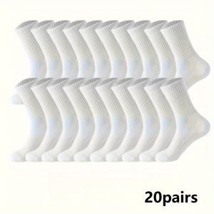 TEMU 20켤레 남성용 종아리 양말, 스포티 단색 양말, 클래식 블랙 앤 화이트 남성용 롱 양말, 사계절에 적합한 남성용 아웃도어 스포츠 양말