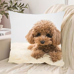 TEMU 곱슬곱슬한 토이 푸들 프린트가 있는 모던 지퍼형 베개 커버 1개, 기계 세탁 가능한 폴리에스터 장식용 베개 커버, 침실, 소파, 거실, 자동차 장식용으로 적합, 지퍼가 달린 모던 스타일 베개 커버, 귀여운 2D 프린트 장식용 쿠션