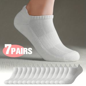 TEMU 7켤레 단색 양말, 매우 편안한 남녀공용 양말, 두꺼운 타월 소재 바닥 부드러운 스포츠 발목 양말, 일상복 및 러닝, 하이킹, 트레킹 등 야외 활동에 적합