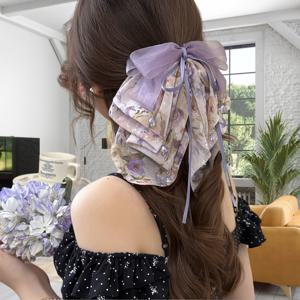 TEMU 1개, 볼륨을 더해주는 섬세한 쉬폰 꽃 헤어 클립, 스타일리시한 반머리 포니테일 또는 뒷머리용 상어 클립으로 완벽
