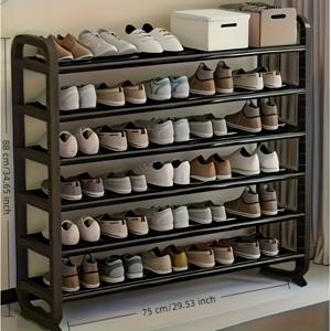 TEMU 공간 절약형 럭셔리 6단 고품질 금속 신발장, 신발 30켤레 수납, 내구성 있는 슬림 디자인, 목재 없이 다층 철제로 제작, 현관 및 기숙사 설치용, 거실 계단식 신발장과 호환, 블랙 가정용 수납 및 정리, 다기능 도어걸이형 신발장, 침실용, 신학기 시즌 부활절 에디션