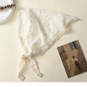 TEMU 레이스 장식 데이지 꽃 삼각 스카프 - 스위트하고 귀여운 스타일 헤드 스카프 - 끈이 있는 헤드 랩, 헤어밴드