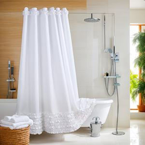 TEMU 1개 순백색 레이스 수제 러플 샤워 커튼, 부드럽고 세탁 가능한 폴리에스터 원단으로 제작, 욕실, 침실, 주방에 적합하며 선물용으로도 좋습니다. 크기: 180*180, 플리츠로 완전히 수공예 제작