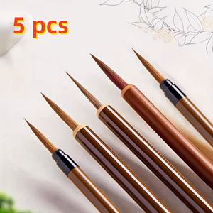 TEMU 중국식 그림 붓 5개 세트 - 늑대털 브러쉬, 서예, 수채화, 흰선 드로잉용 - 전통 아시아 붓 도구, 수묵화 기법, 잎맥 & 가지 디테일링