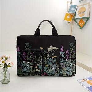 TEMU 블랙 플로럴 패턴 프린트 컴퓨터 가방 - 휴대용 클로즈드 디자인, 다중 포켓, 업무/학교/여행에 적합, 졸업/생일/개학 선물, 대용량 수납, 데일리 출퇴근 필수 아이템