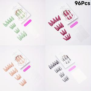 TEMU 96피스 롱 스틸레토 그린 레드 골든 옐로우 그레이 그라데이션 캣아이 팁 아크릴 프레스온 네일 XXL 롱 핏 완벽한 인조네일 세트, 여성용 캣아이 네일 데일리 및 레이브 파티용